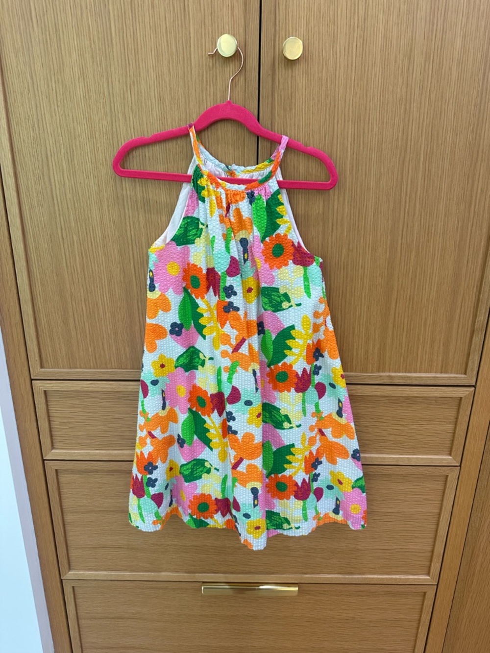 Bisby Girls' Bright Floral Halter Dress - Pink & Orange